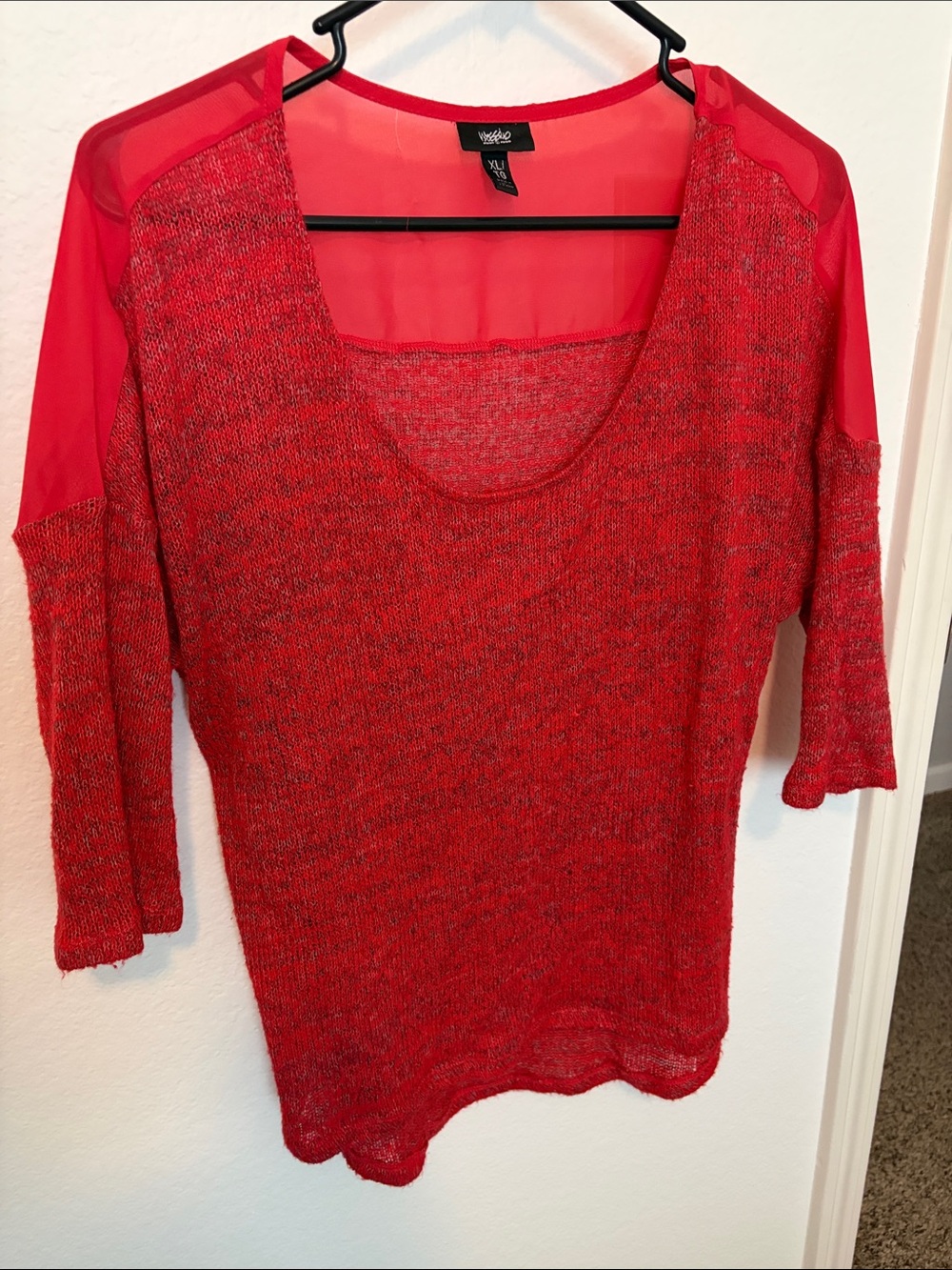 Massimo Red Scoop-Neck Sheer-Panel Knit Sweater